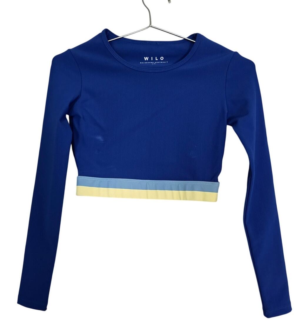 WILO Crop Top Womens XS Blue Long Sleeve Athletic Workout Y2K Activewear Bright